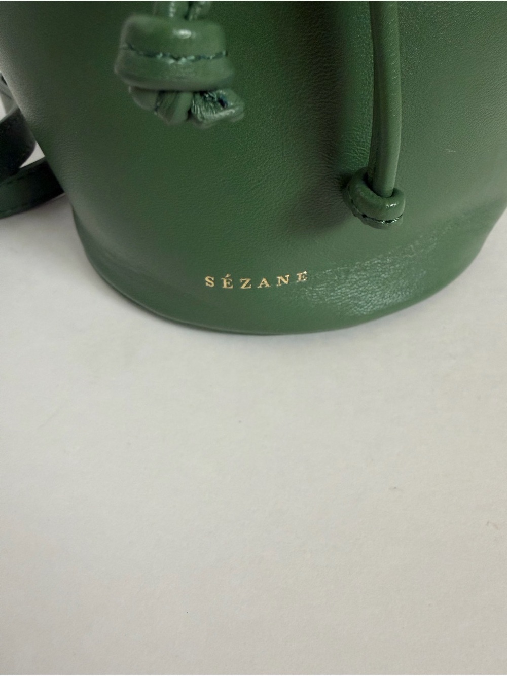 Sezane Nano Farrow Bucket Bag Crossbody Purse Mini Handbag Smooth Leather Green - Picture 6 of 13